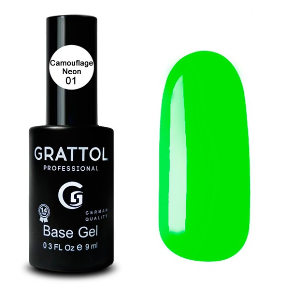 Camouflage Neon 01  9 ml Каучуковая база для гель-лака Grattol Rubber Base Neon