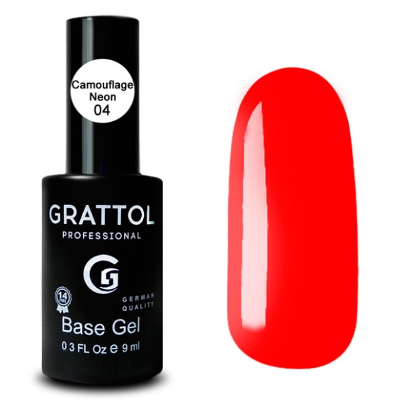 Camouflage Neon 04  9 ml Каучуковая база для гель-лака Grattol Rubber Base Neon