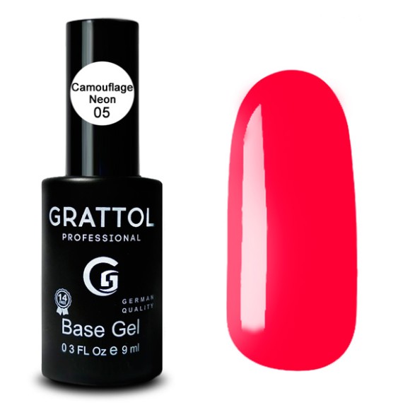 Camouflage Neon 05  9 ml Каучуковая база для гель-лака Grattol Rubber Base Neon