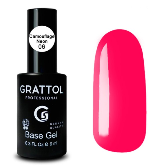 Camouflage Neon 06  9 ml Каучуковая база для гель-лака Grattol Rubber Base Neon