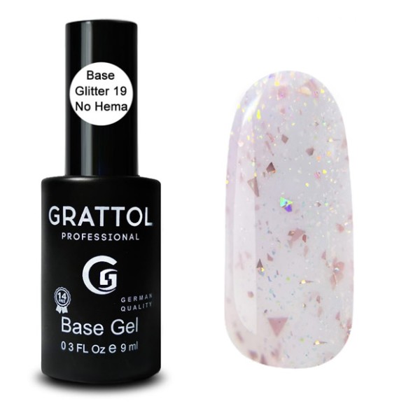 Glitter 19  9ml Каучуковая база для гель-лака Grattol Rubber Base Glitter No Hema