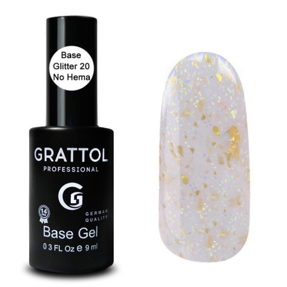 Glitter 20  9ml Каучуковая база для гель-лака Grattol Rubber Base Glitter No Hema