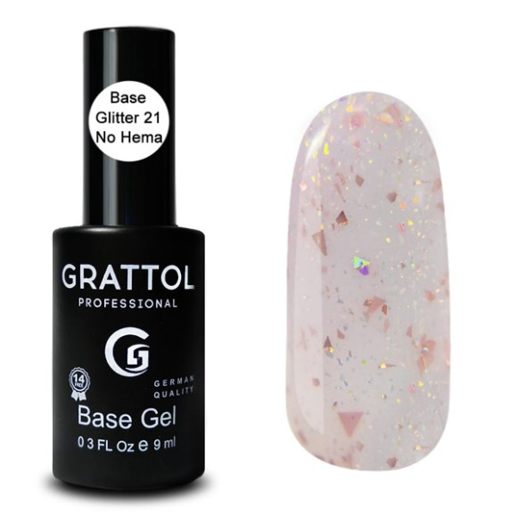 Glitter 21  9ml Каучуковая база для гель-лака Grattol Rubber Base Glitter No Hema