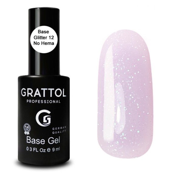 Glitter 12  9ml Каучуковая база для гель-лака Grattol Rubber Base Glitter No Hema