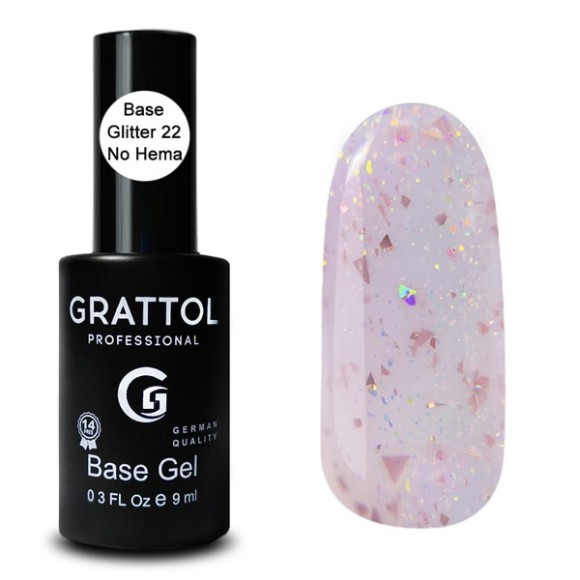 Glitter 22  9ml Каучуковая база для гель-лака Grattol Rubber Base Glitter No Hema