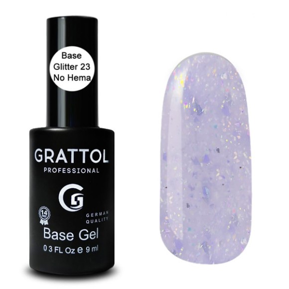 Glitter 23  9ml Каучуковая база для гель-лака Grattol Rubber Base Glitter No Hema